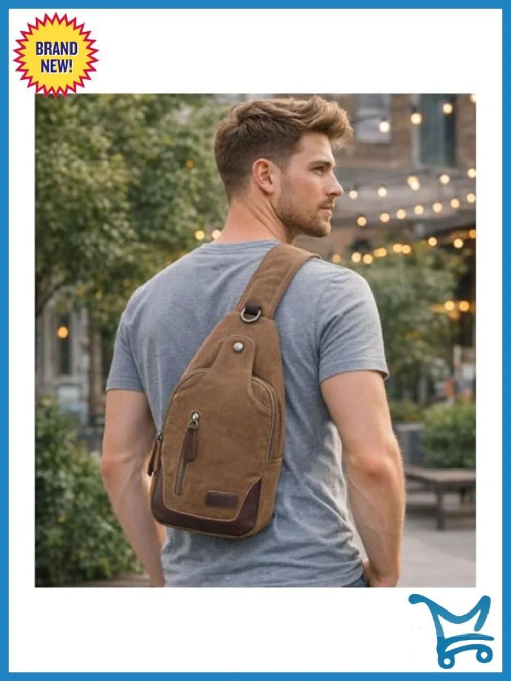 Canvas Sling Bag Crossbody Chest Bag Casual Daypack Rucksack with Adjustable